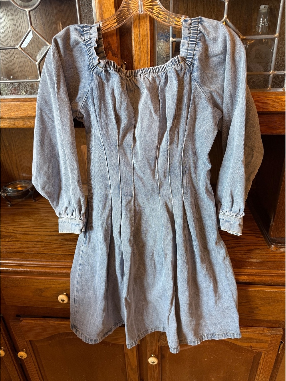 Venus Denim Corset Mini Dress Light Wash Button Front Square Neck Size 6 - Picture 3 of 5